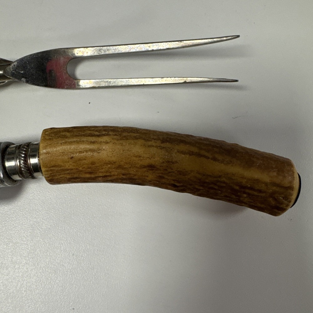 Latham‎ & Owen Sheffield England Carving Set Antler Handles Knife Fork - Picture 2 of 3